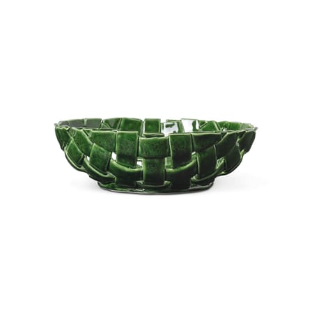 Corbeille Plait céramique vert / Coupe à fruits - Tressé main / Ø 30 cm - Ferm Living
