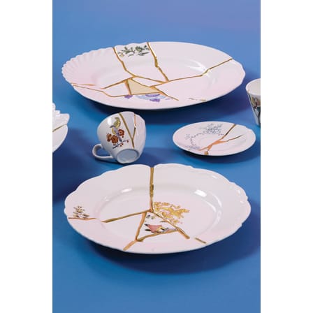 Assiette Kintsugi céramique blanc / or fin - Seletti