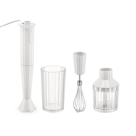 Mixeur plongeant Plissé plastique blanc / 500 W - Avec bol gradué, hachoir & fouet - Alessi