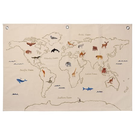 Poster The World tessuto bianco beige / Cotone bio bordato - L 120 x H 80 cm - Ferm Living