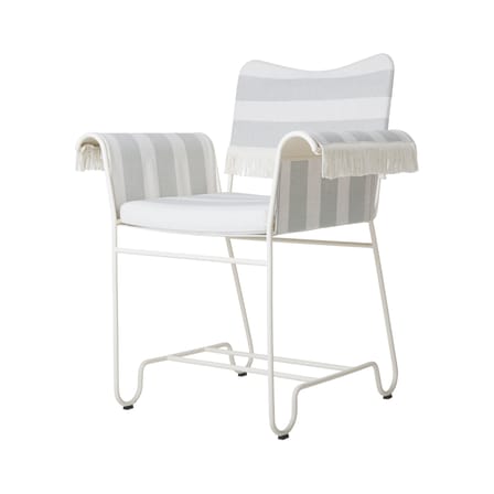 Fauteuil rembourré Tropique tissu gris / Avec franges - Matégot, réédition 50' - Gubi