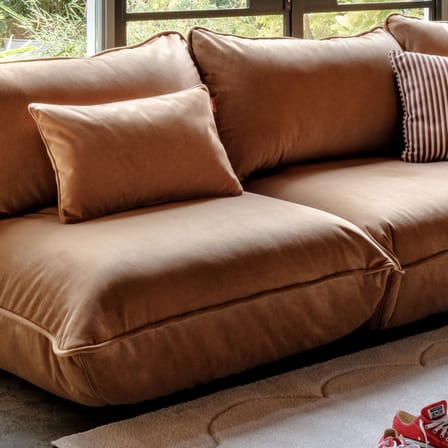 Canapé droit Sumo Medium marron / 3 places - L 210 cm / Velours recyclé - Fatboy