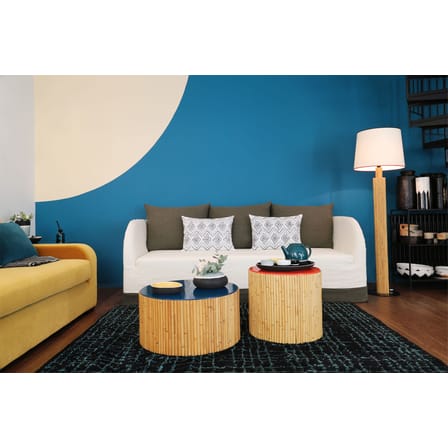 Lampadaire Riviera tissu bois blanc noir / Rotin & coton - H 155 cm - Maison Sarah Lavoine