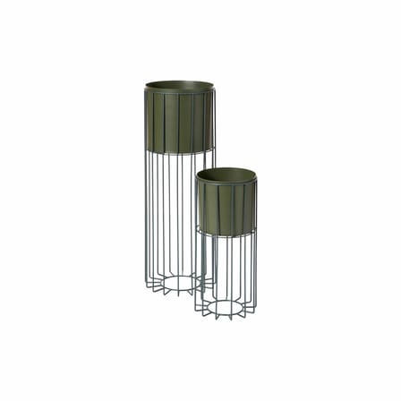 Set de 2 cache-pot sur pied Fenja métal vert / H 50 & H 80 cm - BROSTE COPENHAGEN
