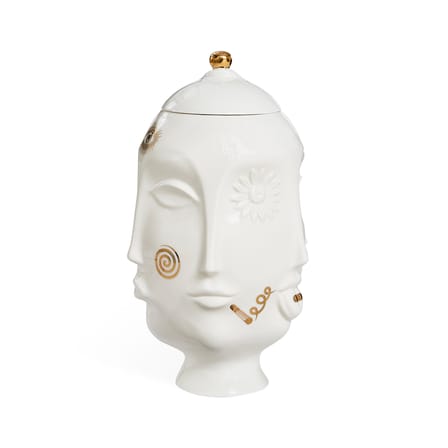 Vase Gilded Muse frida keramik weiß gold / Ø 24 x H 31 cm - Mit Deckel - Jonathan Adler