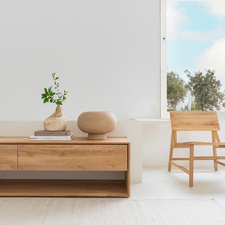 Nordic TV unit natural wood / L 180 x D 46 x H 45 cm - 1 drawer + 1 drop-leaf door - Ethnicraft