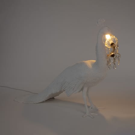 Lampada da posa Peacock materiale plastico bianco / Resina - Lampada a forma di pavone / L 100 x H 69 cm - Seletti