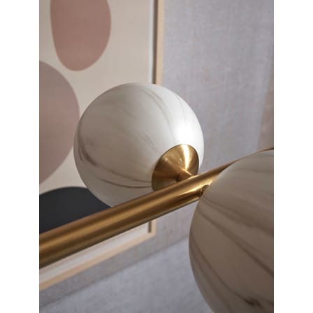 Suspension Carrara métal blanc or / 6 globes - Verre effet marbre / L 105 x H 20 cm / Seconde vie - It's about Romi