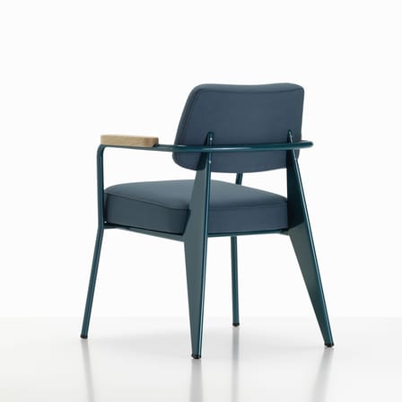Poltrona imbottita Fauteuil Direction tessuto blu / Jean Prouvé, 1951 - Vitra