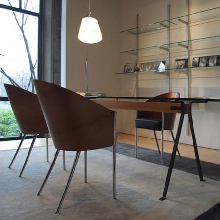 Fauteuil rembourré Costes cuir bois noir / Philippe Starck, 1984 - Driade