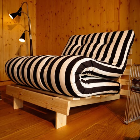 Fauteuil convertible Roots tissu noir / Dormeuse & lit d'appoint - 3 positions / Structure pin clair - KARUP