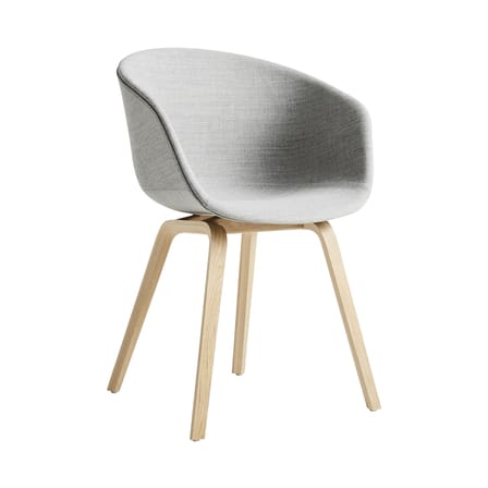 Fauteuil rembourré About a chair AAC23 tissu gris bois naturel / Tissu intégral & chêne verni mat - Hay