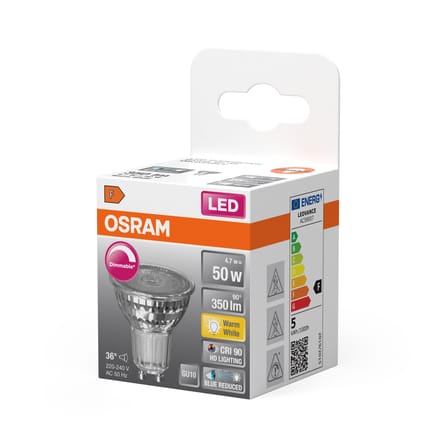 Dimmbare GU10 LED-Lampe Spot PAR16 glas transparent / 4,7 W (= 50 W) – Warmweiß - Osram