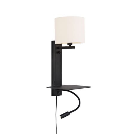 Wandleuchte mit Stromkabel Florence metall weiß / Lampenschirm Stoff - LED-Leseleuchte, Regal & USB-Anschluss - It's about Romi