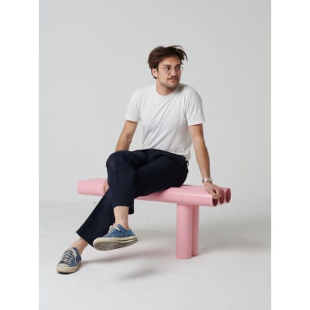 Banc Septem gris argent métal / Tubes aluminium - L 100 cm - Axel Chay