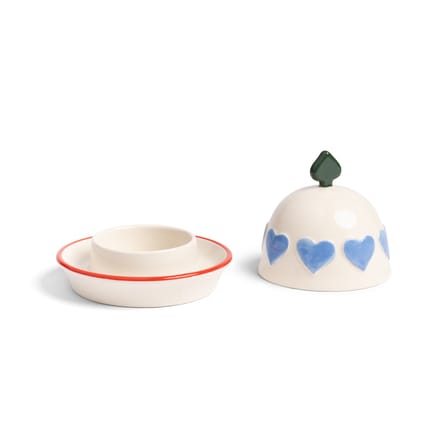 Hearts Pot ceramic blue / Small pot with lid - Ø 10 x H 8 cm - & klevering