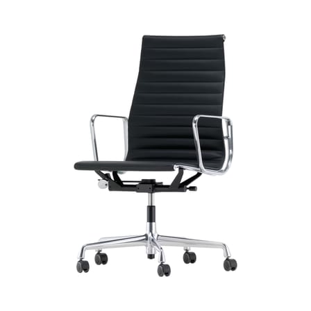 Fauteuil à roulettes Aluminium Chair EA119 cuir noir / Dossier haut / Eames, 1958 - Vitra