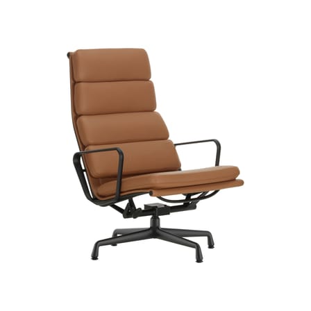 Fauteuil pivotant Soft Pad Lounge EA 222 cuir marron / Inclinable - Eames, 1969 - Vitra