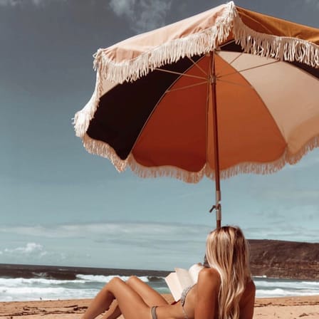 Ombrellone The Premium Beach tessuto legno multicolore / Ø 180 cm - Inclinabile - BUSINESS & PLEASURE