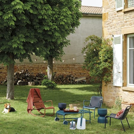 Tabouret Piapolo métal bleu / Coffre rangement - Fermob
