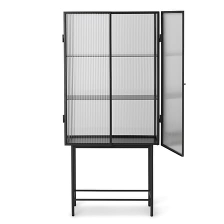 Meuble vitrine Haze métal verre noir / Vitrine - L 70 x H 155 cm - Verre cannelé - Ferm Living