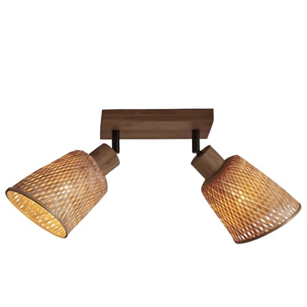 Plafonnier spot orientable Java fibre végétale bois beige / bambou tressé / 2 spots orientables - L 22 cm - GOOD&MOJO