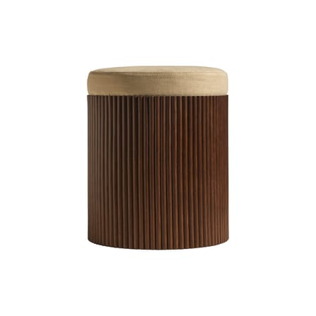 Pouf Riviera tissu beige / Table d'appoint (coussin amovible) - Rotin & lin - Ø 36 x H 45 cm - Maison Sarah Lavoine