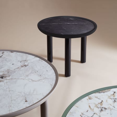 Table basse K-TOP noir / Ø 60 x H 50 cm - Plateau grès effet marbre - Kartell