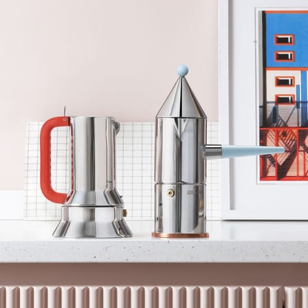 Cafetière italienne La Conica, Poignée longue (1984) métal / 3 tasses - SAUF induction / Alessi 100 Values Collection - Alessi