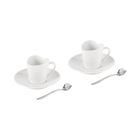 Mokkatasse To keramik weiß / 2er-Set mit Untertassen + 2 Löffeln - Alessi
