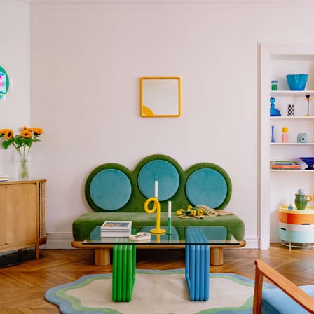 Table basse  verre bleu vert / 110 x 65 cm x H 45 cm / Seconde vie - COLORTHERAPIS