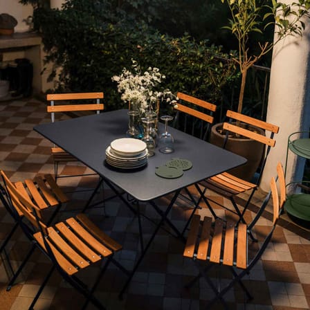 Table pliante Bistro métal beige / 117 x 77 cm - 6 personnes - Trou parasol - Fermob