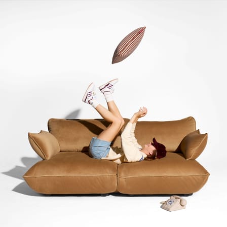 Canapé droit Sumo Medium marron / 3 places - L 210 cm / Velours recyclé - Fatboy