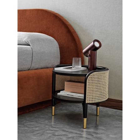 Table d'appoint Mos fibre végétale bois noir beige / 50 x 47 cm - Cannage & bois - Wiener GTV Design