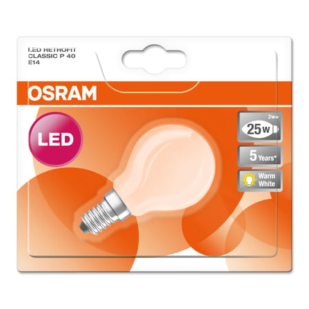 Ampoule LED E14 Mini Globe P45 Frosted / 2,5W (= 25W) - Blanc chaud - Osram