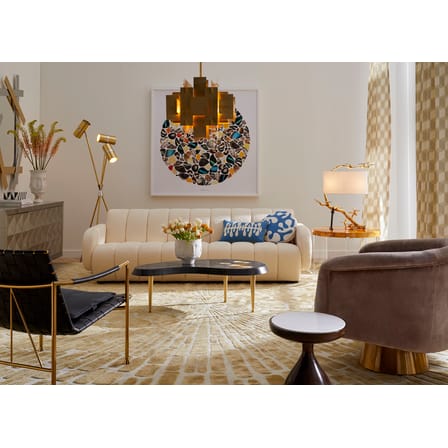 Divano destro Brigitte tessuto bianco beige / 3 posti - L 223 cm / Lana riccia - Jonathan Adler