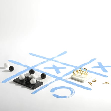 Jeu de morpion Tic Tac Toe marbre blanc or métal / Marbre & laiton - Jonathan Adler