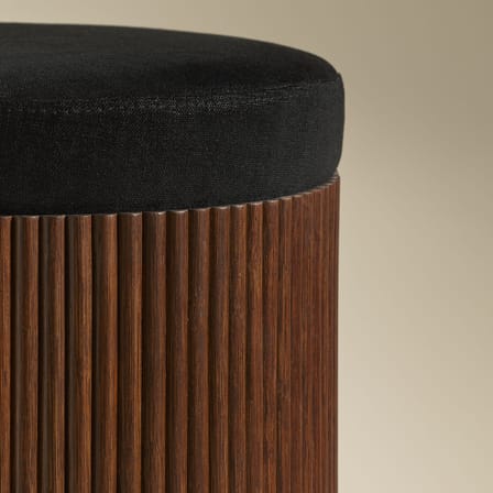 Pouf Riviera tessuto nero / Tavolo (cuscino rimovibile) - Rattan e Lino - Ø 36 x H 45 cm - Maison Sarah Lavoine