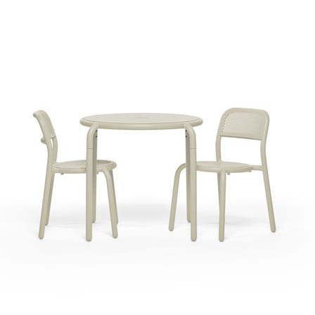 Table ronde Toní Bistreau métal beige / Ø 80 cm - Trou pour parasol + bougeoir amovible - Fatboy