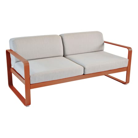 Divano da giardino a 2 posti Bellevie metallo arancione / L 160 cm - Tessuto di flanella grigio - Fermob