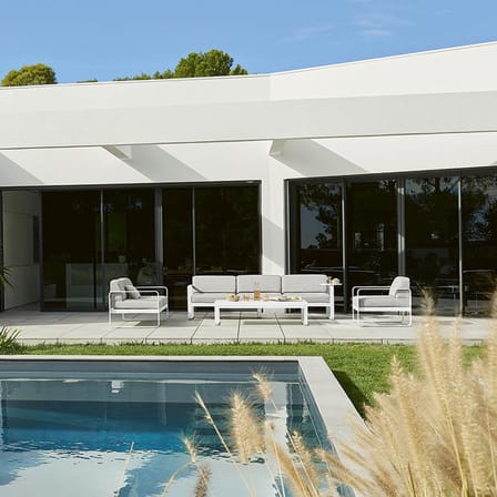Canapé de jardin 3 places Bellevie métal tissu vert / L 235 cm - Tissu gris flanelle - Fermob