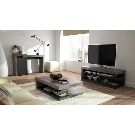 Table basse Chicago bois gris / 110 x 65 cm x H 29 cm - Mélaminé effet béton - POP UP HOME