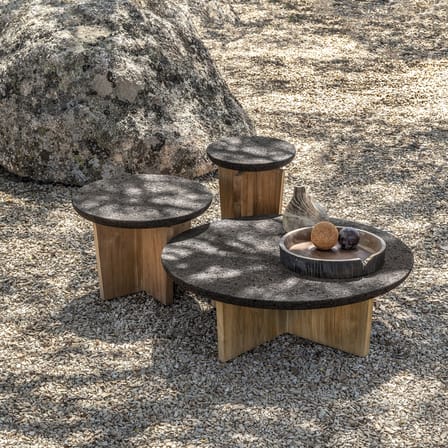 Table basse Cross liège & plateau verre  / Ø 100 x H 33 cm - Ethimo