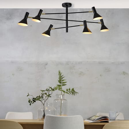 Plafonnier Izmir métal noir / Bras pivotants & abat-jours orientables - L 124 cm - It's about Romi