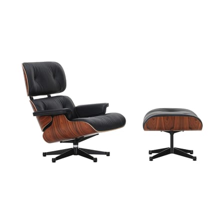 Set fauteuil & repose-pieds Lounge Chair & Ottoman cuir noir / Eames (1956) - Vitra