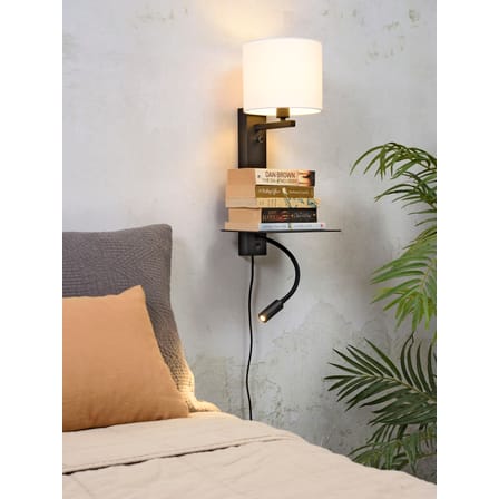 Wandleuchte mit Stromkabel Florence metall weiß / Lampenschirm Stoff - LED-Leseleuchte, Regal & USB-Anschluss - It's about Romi