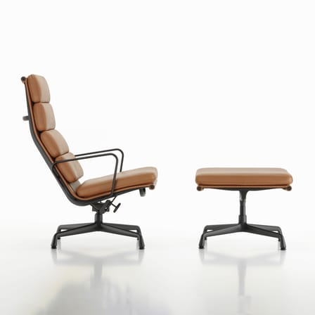 Fauteuil pivotant Soft Pad Lounge EA 222 cuir marron / Inclinable - Eames, 1969 - Vitra