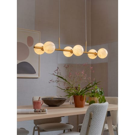 Suspension Carrara métal blanc or / 6 globes - Verre effet marbre / L 105 x H 20 cm / Seconde vie - It's about Romi