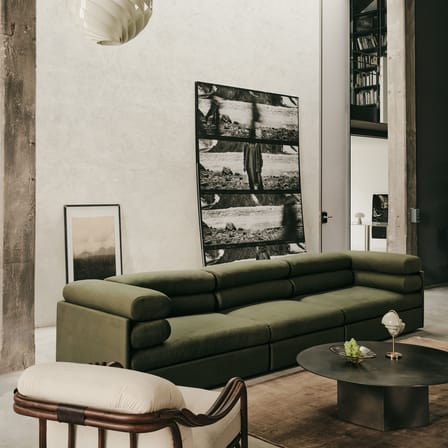 Canapé droit Elogio tissu vert / 3 places - L 270 cm / Réédition 1974 - Gubi