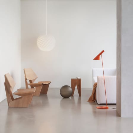 Lampadaire AJ métal orange / H 130 cm - Orientable / Arne Jacobsen, 1957 - Louis Poulsen